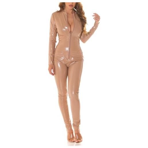 Koucla tuta a maniche lunghe, con scollo a v, con chiusura lampo, cappuccino, xl