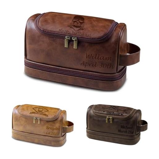 FENGHUO borsa da toilette personalizzata per uomo, borsa da toilette in pelle pu impermeabile, regalo per natale, compleanno, festa del papà