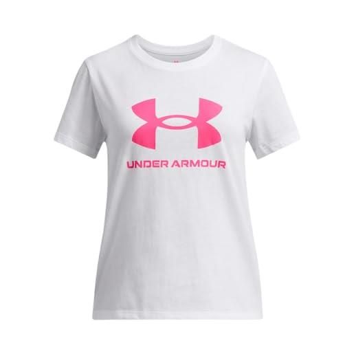 Under Armour bambina big logo short sleeve, maglietta manica corta comoda e traspirante, t-shirt sportiva con logo per allenamento e abbigliamento casual, black/white, ysm