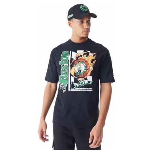New Era t-shirt oversize nba con stampa fiamme boston celtics nero verde