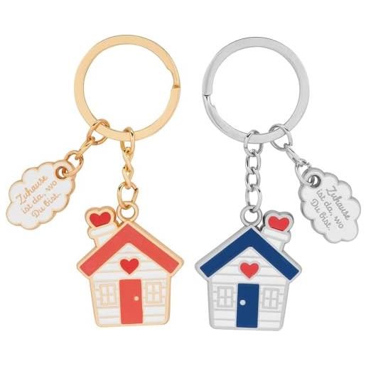 GRUSS & CO coppia di portachiavi con motivo a casa | set di ciondoli composto da due ciondoli con anello portachiavi, con ciondolo con scritta | regalo per due coppie | 73826, multicolore, taglia