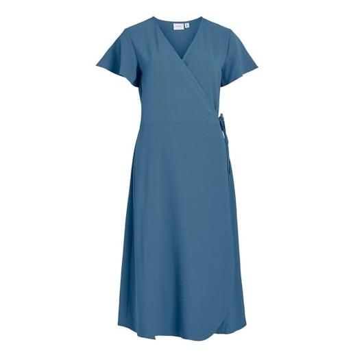 Vila vilovie s/s wrap midi dress-noos vestito avvolgente, coronet blue, 48 donna