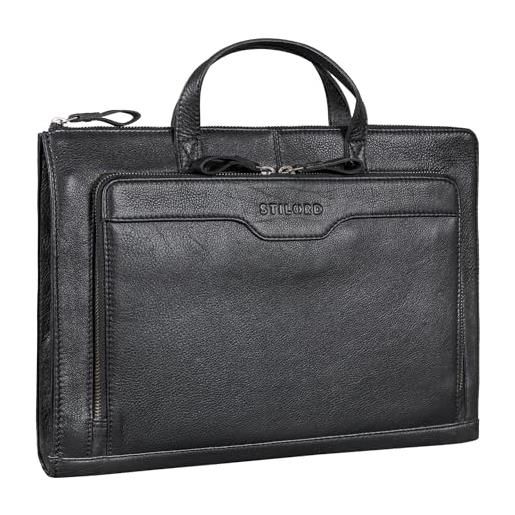 STILORD 'silvano' borsa pc in vera pelle vintage 13,3 pollici - porta documenti a4 laptop cartella con scomparti e cerniera, colore: nero