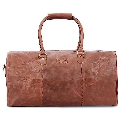 LEABAGS borsone da viaggio uomo e donna | borsa da viaggio premium in vera pelle | borsa sportiva da 40 l | borsa da palestra | borsa da allenamento | borsa per aereo | grande | vintage cognac