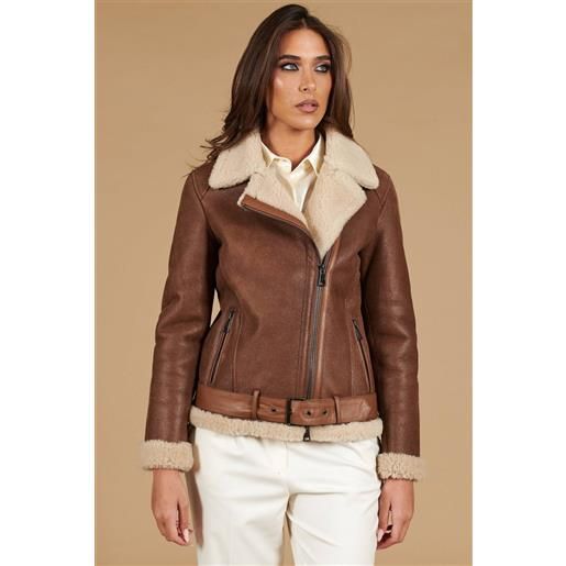 D'Arienzo montone shearling vintage cuoio con cintura e cerniera trasversale D'Arienzo