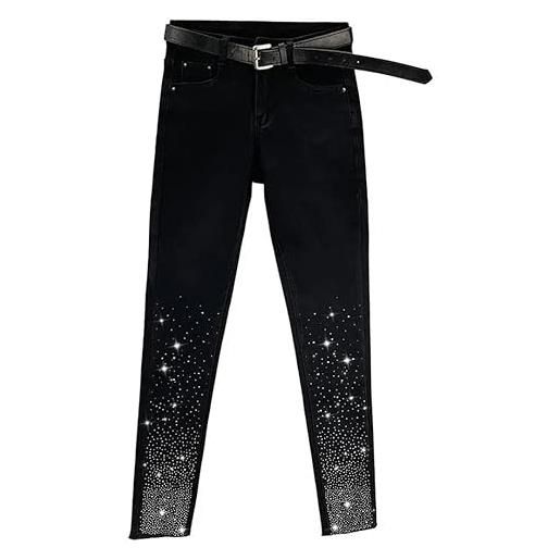 Vogrtcc pantaloni a matita con strass dimagranti a vita alta da donna jeans skinny classici elasticizzati a gamba dritta black m