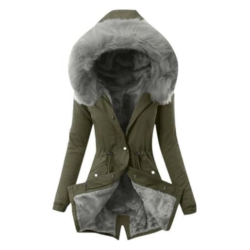 Generico giacca invernale da donna con cappuccio, cappotto con fodera termica, capispalla caldi di media lunghezza | cerniera e caldo cotone