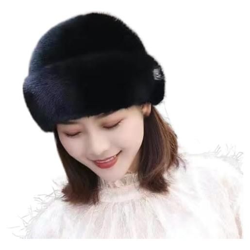 YEKEYI cappello caldo da donna in pelliccia sintetica cappello alla moda cappello in finto visone versatile nuovo berretto invernale cappello da pescatore per l'inverno, nero , taglia unica