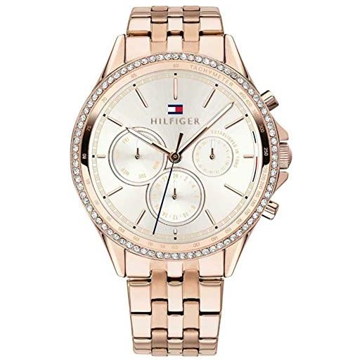 Tommy Hilfiger orologio analogico multifunzione al quarzo da donna con cinturino in acciaio inossidabile color oro rosa - 1781978