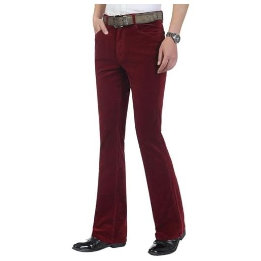 Oanviso pantaloni a zampa uomo pantalone discoteca svasati velluto a coste vintage anni '70 elegante pantaloni casual pantaloni ballo slim fit pantaloni hippie carnevale pantaloni a rosso m
