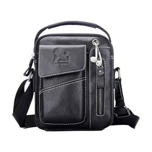 pundarika borsello uomo in vera pelle - tracolla crossbody e borsa messenger nero con tracolla regolabile