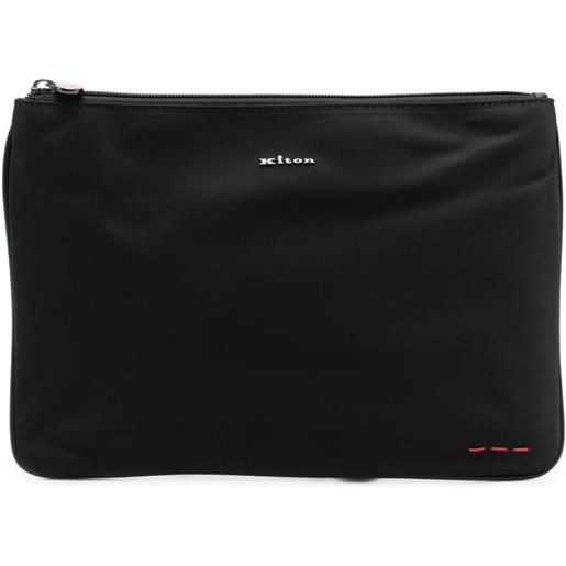 Kiton clutch con placca logo - nero