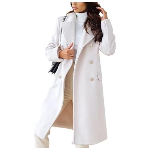 Suncadmious cappotto lungo di pisello di lana da donna con risvolto invernale a doppio petto da lavoro d'ufficio (blu, 3xl)