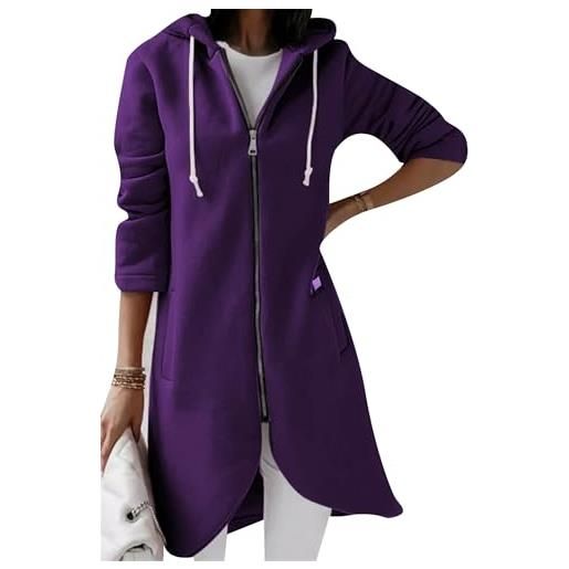 OMZIN giacche in felpa con zip da donna a maniche lunghe con coulisse e cappuccio colore rosa 3xl