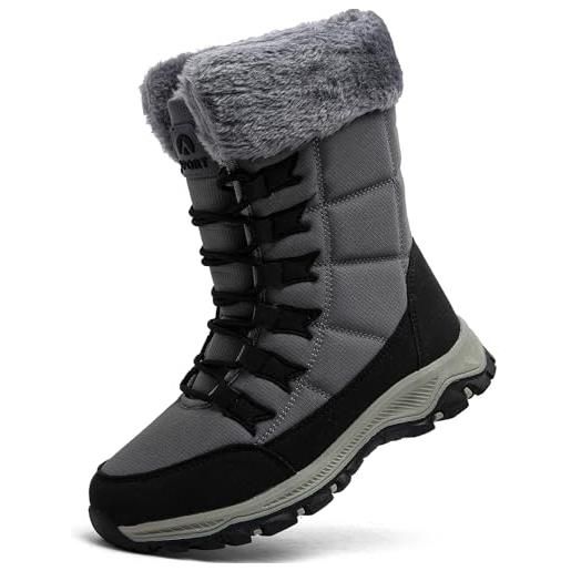 VTASQ stivali da neve donna stivaletti invernali impermeabili foderata pelliccia caldo stivaletti all'aperto antiscivolo doposci grigio 40eu