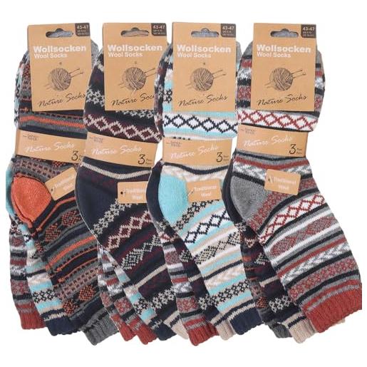 MATY FASHION calzini da uomo colorati caldi norvegesi calze invernali tradizionali lana 198, 12 paia di colori misti, 43-47