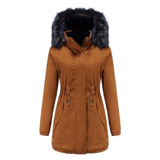 ANUFER donna reversibile trapuntato giacca parka cotone imbottito cappotto invernale con staccabile cappuccio in pelliccia sintetica sn079220 marrone l