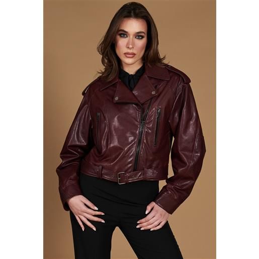 D'Arienzo chiodo oversize in pelle vinaccio versione corta D'Arienzo