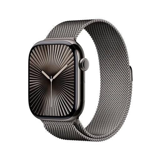 Apple watch series 10 gps + cellular 46 mm smartwatch con cassa in titanio color ardesia e cinturino sport loop ardesia - m/l. Fitness tracker, app ecg, display retina always-on, carbon neutral