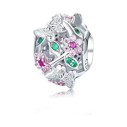 Yapamu charm per braccialetti pandora, in argento sterling 925 con farfalla e fiore aperto, per gioielli da donna, zirconia cubica, zirconia cubica