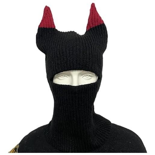 YEKEYI maschera da sci invernale lavorata a maglia, cappello divertente con corna, passamontagna per uomo e donna, blawinj, taglia unica