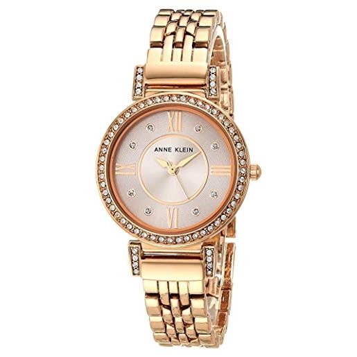 Anne Klein - orologio da donna con cinturino a bracciale, impreziosito da cristalli di alta qualità, ak/2929, oro rosa/tortora