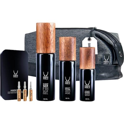 Ebenholz skincare ebenholz-skincare cura-per-uomo cura-del-viso. Set di trattamenti anti-età gel fresco detergente 90 ml + fiale perfezionatrici 7 x 2 ml + power care 60 ml + siero occhi rassodante 30 ml + borsa da toilette 1 stk. (190,85 € / 1 pz. )