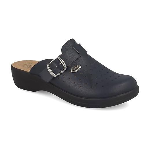 Fly Flot | color professional, pantofole donna con cinturino regolabile, ciabatta con tomaia e sottopiede in evopell, blu, 37