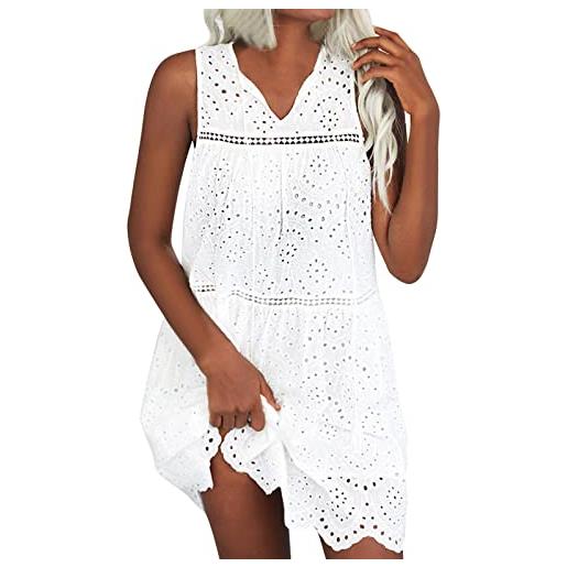Sunnyuk vestito donna estivo corto casual abito boho camicetta chic aderente cotone a lino abiti spalle scoperte spiaggia festa dress comodo vestiti vintage ruffles cocktail miniabito manica corta prendisole
