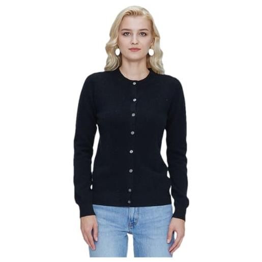Pohullan cardigan da donna in lana merino misto lana autunno inverno caldo cardigan lavorato a maglia, nero , s