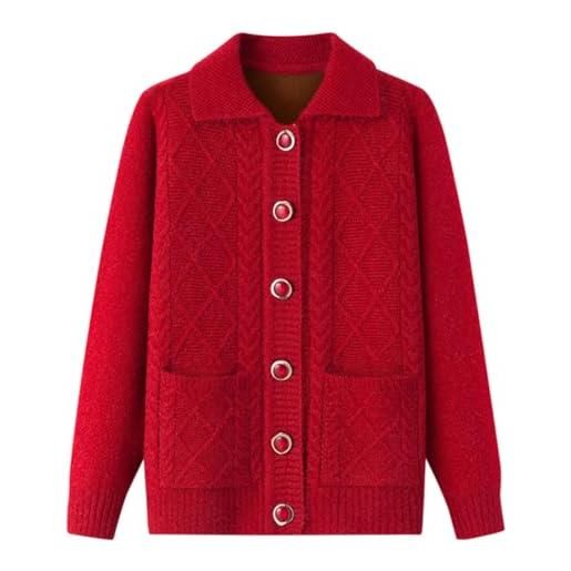 ACMEDE moda di mezza età anziani cardigan maglione lavorato a maglione, collare risvolto manica lunga donne maglione cardigan top, autunno inverno monopetto tasca maglione a maglia cardigan