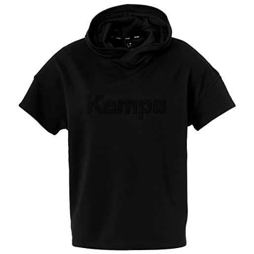 Kempa hood shirt da donna nera e bianca, senza maniche, con cappuccio, taglio oversize alla moda, per sport, fitness, palestra, allenamento, pallamano, nero, taglia xs