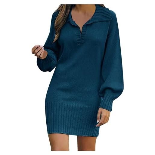 DJYQLCWA vestito invernale donna elegante collo alto abito lavorato abito maglina donna estivo abito in maglia di lana di media lunghezza con maglione solido alla moda a maniche lunghe da donna navy, s