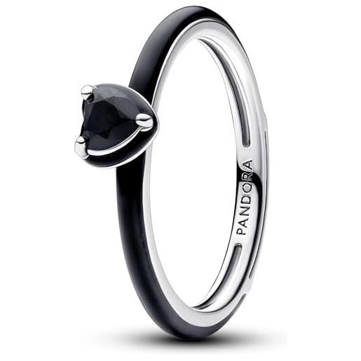 PANDORA me anello con cuore in argento 9 con cristallo nero e smalto nero, 50