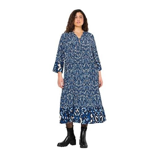 Ulla Popken abito dal taglio svasato con scollo a tunica e maniche a 3/4 con volant blu notte scuro 58+ 831575130-58+