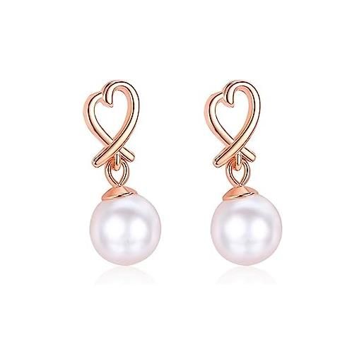 Orecchini A Cuore Con Perla D'Acqua Dolce – Argento 925 Placcato Oro Bianco E Rosa, Regalo Perfetto Per San Valentino