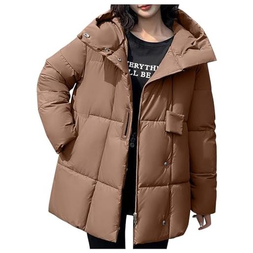 Yancremio piumino da donna con cappuccio e bottoni imbottito invernale piumino moda spessa all'aperto vacanza festa tendenza piumino caldo (marrone, xl)