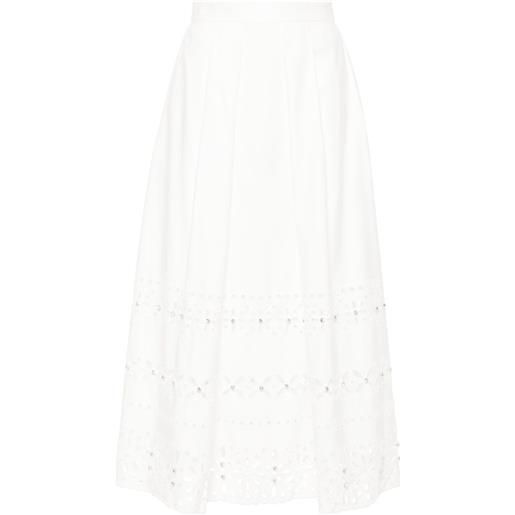 Huishan Zhang gonna midi plissettata in pizzo sangallo - bianco