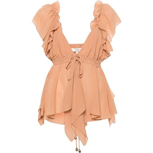 Chloé blusa smanicata con ruches - arancione