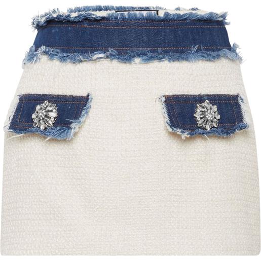 Philipp Plein minigonna in tweed con rifinitura in denim - bianco