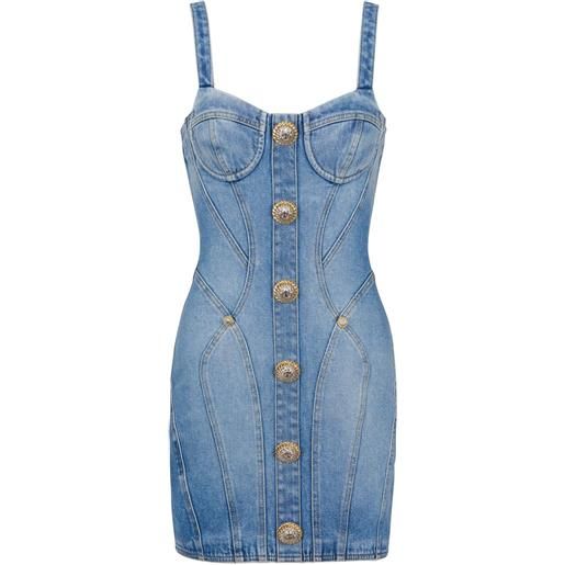 Balmain abito corto denim con decorazione - blu