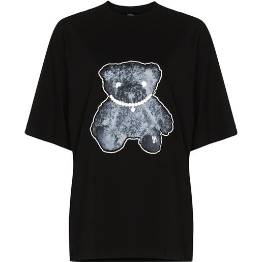 We11done t-shirt con collana di perle - nero