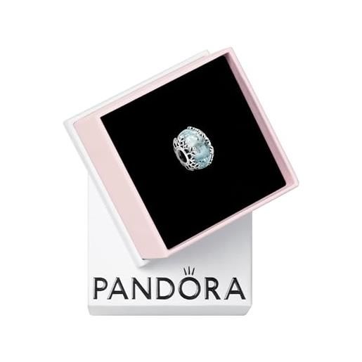 PANDORA ciondolo moments in argento sterling con fiocco di neve e vetro di murano blu ghiacciato