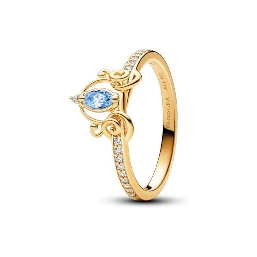 PANDORA disney anello con cenerentola placcato in oro 14k con zirconi cubici azzurri trasparenti e fantasiosi, 58