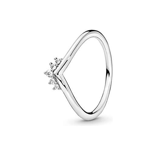 PANDORA anello wishbone con tiara in argento sterling con zirconia cubica trasparente, 48