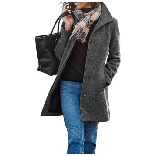 Yancremio cappotto invernale da donna in tweed retrò moda ufficio monopetto giacca di media lunghezza elegante tendenza business casual risvolto giacca slim (grigio, xl)