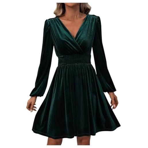 Generico vestito donna elegante invernale in velluto abito con scollo a v maniche lunghe vestiti eleganti vita alta pullover tinta unita per autunno e inverno casual abiti da sera lana abiti da cerimonia