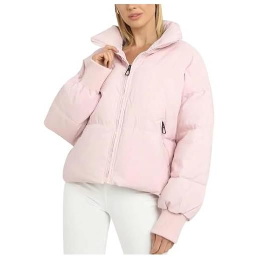 Suncadmious piumino corto invernale da donna cappotto corto trapuntato caldo (rosa, s)