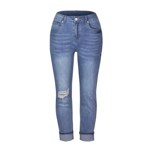 Generico jeans up vita alta jeans strappati a vita media da donna jeans dritti larghi elasticizzati felpa rosa donna (dark blue, l)