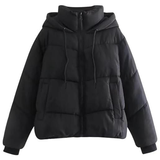 Suncadmious piumino corto da donna con cappuccio e zip invernale trapuntato caldo giacca corta capispalla (verde, l)